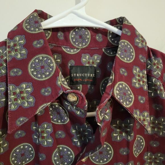 Structure Mens Button Up Shirt Size Medium M Red Mandala Goth Vamp - Picture 7 of 7